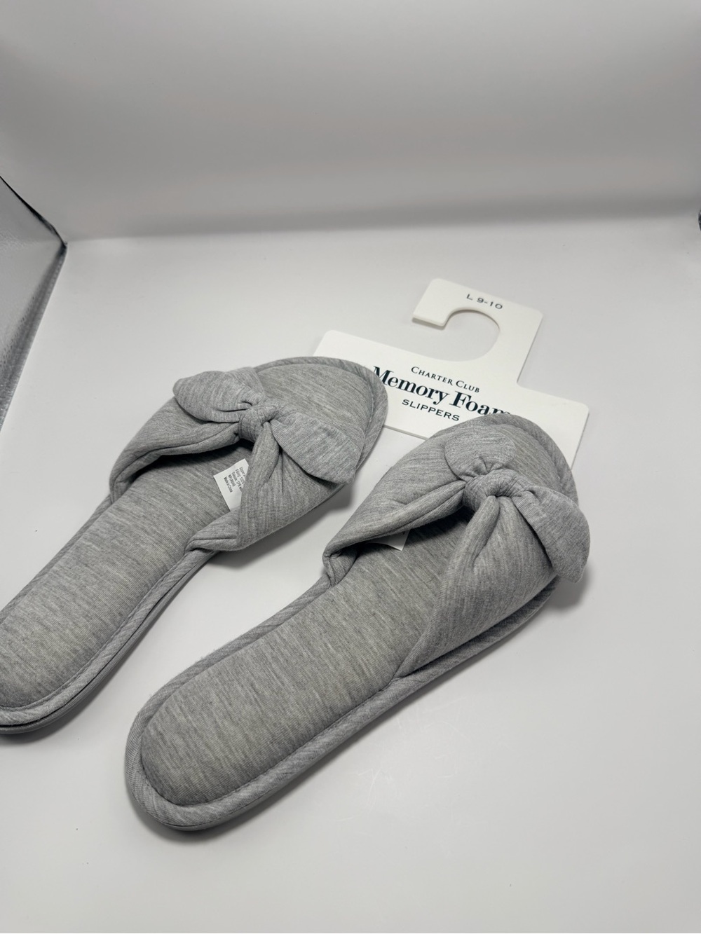 Charter Club Memory Foam Bow Slide Slippers Gray L 9-10 NWT